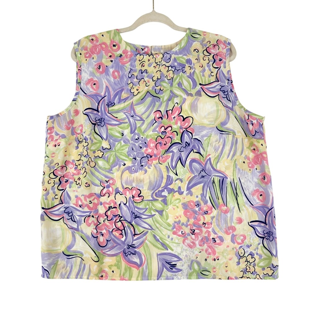 Southern Lady Top Women's XL Floral Sleeveless Summer Colorful Garden Party‎